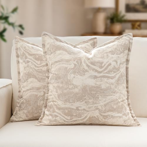 MATTINS Neutral Marble Pillow Covers 18x18 Set of 2, Modern Textured Throw Pillow Covers, Luxury Farmhouse Beige Pillow Covers, Boho Patterned Decorative Pillow Cover for Couch Sofa Bed Gift Pack - color: Beige, size: 18" x 18" (Pack of 2)