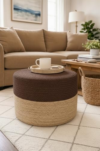 Jute Pouf Ottoman | Footrest Pouf | Hand Braided - Round Boho Pouffe - for Living Room, Bedroom, Nursery (20"x20"x10") Brown - color: Brown, size: 20"D x 20"W x 10"H
