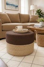 Jute Pouf Ottoman | Footrest Pouf | Hand Braided - Round Boho Pouffe - for Living Room, Bedroom, Nursery (20"x20"x10") Brown - color: Brown, size: 20"D x 20"W x 10"H