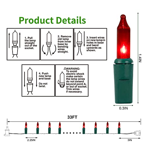 LJLNION Valentines String Lights, 150 Count 33 FT Incandescent Mini Green Wire Christmas Fairy Light, 120V UL Certified Connectable Tree Lights for Patio, Holiday, Party, Outdoor Indoor Decor, Red - color: Red