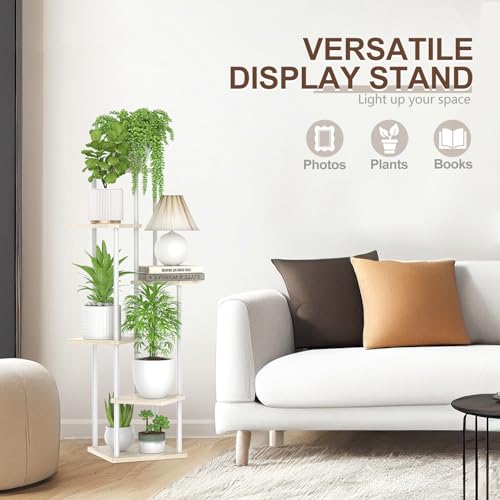Oppro 6 Tier Tall Plant Stand Indoor, Large Metal Wood Muti Level Vertical Planter Shelf Orchid Holder for Narrow Corner, Sturdy Heavy Duty Flower Display Rack for House Decor Living Room Bedroom, White - color: White