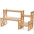 Lawei 2 Tier Bamboo Tabletop Plant Stand, Adjustable Flower Pot Holder Shelf Planter Display Stand, Small Desktop Ladder Plant Rack for Indoor Outdoor Home Patio Lawn Garden Balcony Organizer