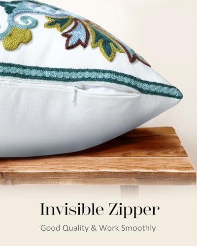 Embroidered Throw Pillow Cover - 18x18 Decorative Pillow Cover with Zipper Aesthetic Cute Design Boho Spring Summer Cozy Throw Pillowcase for Living Room Couch Sofa Bed, Classical Flowers - color: Classical Flowers, size: 18" x 18" (Pack of 1)