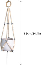 Ochine Macrame Plant Hanger Indoor Hanging Planter Basket Wood Beads Decorative Boho Flower Pot Holder with Round Hooks for Indoor Outdoor Boho Home Decor Handmade Bead Hangers (Not Included Pot)