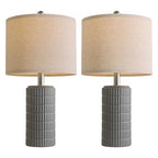 PoKat 20.75'' Ceramic Small Table Lamps for Bedroom, Modern Dark Gray Bedside Lamps Set of 2, Farmhouse Lamps for Living Room with Linen Lampshade for Night Stands Guest Room Side End Table Console - color: 20.75'' Small - Dark Grey