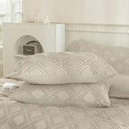JELLYMONI Pillowcases King Size Light Sand 2 Pack Boho Plaid Bed Pillow Covers 20x36in Polyester Envelope Pillow Shams Tufted Bohemian Textured (Pillows are not Included) - color: 01 - Light Sand - Grid, size: 36" x 20" (Pack of 2)