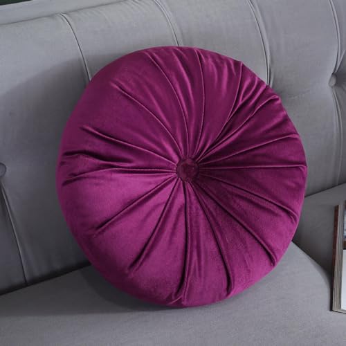 Round Throw Pillow, 13.7 Inch Soft Solid Color Dutch Velvet Home Decoration Pleated Round Pillow Floor Cushion for Sofa Couch Chair Bed Living Room, Purple - color: Purple