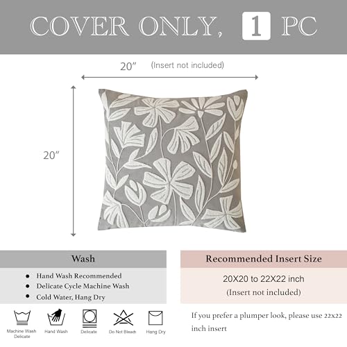 BlissBlush Throw Pillow Cover 20x20 Inch, Light Gray Floral Tufted Velvet Decorative Accent Pillow Case for Sofa Bed Living Room, Cover Only - color: Light Gray, size: 20" x 20" (Pack of 1)
