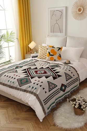 CLOTHKNOW Boho Throw Blankets 51''x 63'' Black White Azten Bed Blankets Reversible Southwest Navajo Blankets for Couch Sofa Bed Home Outdoor Beach Tent Travel Camping - color: Black White, size: 51''x 63''
