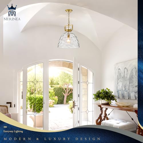 Glass Pendant Light, 13.8 Inch Single Hanging Ceiling Light with Adjustable Chain, E26 Base Oversized Clear Glass Kitchen Island Pendant Lighting in Brass Gold for Dining Room, Entryway - color: Large Gold