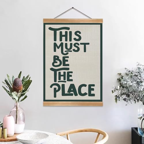 ZTGDA This Must Be The Place Wall Art Poster,Positive Wall Decor Poster,Inspiring Art Hanging Wall Painting With Frame,Green Preppy 70sVintage Canvas Wall Hanging Decor for Home and Office (Green) - color: Green