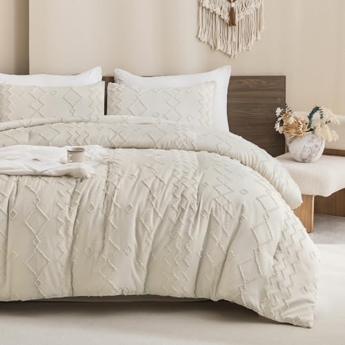 Andency Beige Comforter Set California King, 3 Pieces Boho Textured Farmhouse Bedding Comforters Set, Tufted Bed Set (104x96Inch, 2 Pillowcases) - color: 04 - Beige, size: California King(104"x96")
