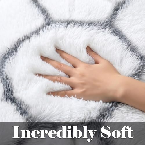 ONASAR Area Rugs for Bedroom Living Room, Fluffy 4x6 White and Grey Throw Rug, Shaggy Geometric Indoor Floor Shag Carpet for Home Decor Aesthetic, Soft Plush Fuzzy Mat for Nursery Kids Teen Dorm - color: 8- White / Grey, size: 4' x 6' (Rectangular)