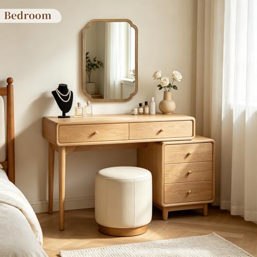 HOMECOOKIN Wood Bathroom Mirror for Wall Decor Arched Rounded Corner Rustic Wood Frame Wall Mirror Home Decorative for Vanity, Living Room, Bedroom, Entryway (24 x 36 inch, Natural) - color: Natural, size: 36"L x 24"W