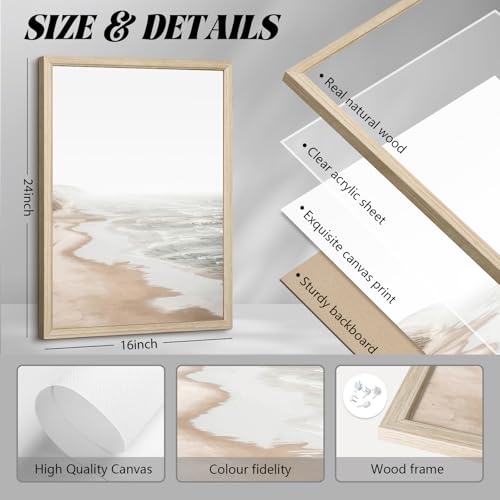 Beach Wall Art Boho Prints Coastal Canvas Wall Art Beach Pictures Pampas Grass Ocean Poster Plant Landscape Beach Scene Artwork for Living Room Bedroom Decor 16x24x3 Inch Wood Framed - color: Beach Art Prints, size: 16x24 Inch Wood Framed