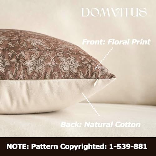 DOMVITUS Floral Pillow Covers 20x20 Throw Pillow Covers Block Print Vintage Decorative Neutral Pillow Cover for Couch Bed Living Room Brown 1PC - color: Brown, size: 20" x 20" (Pack of 1)
