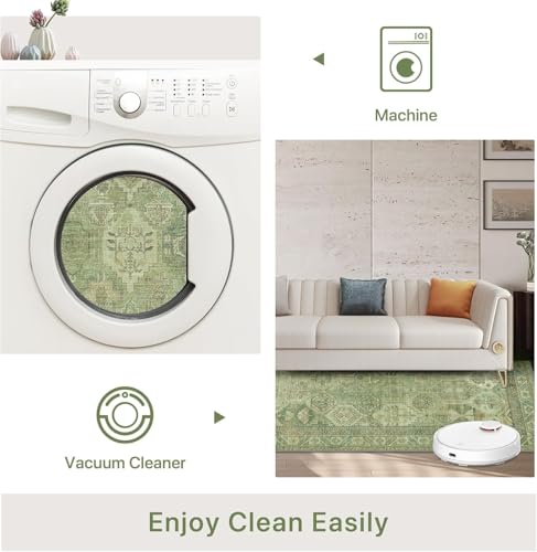 Bavni 2x3 Entryway Rug Bathroom Rugs for Front Door Bedroom Bathroom Kitchen, Washable Vintage Print Carpet, Ultra-Thin Chenille Lightweight Rug with Non Slip Backing, Light Green - color: Light Green, size: 2' x 3' (Rectangular)