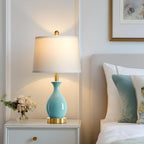 24" Aqua Blue Ceramic Table Lamps Set of 2, Modern Classic Bedside Lamps for Bedroom Nightstand, Small Table Lamp for Living Room End Table (2 LED Bulbs Included) - color: Aqua Blue - 24"H
