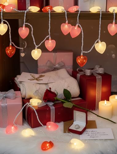 8.5ft Valentine’s Day Heart String Lights Plug in, Valentines Lights with 10 LED Red Pink White Shatterproof Bulbs, Fairy Lights for Indoor Outdoor Home Decor Wedding Party Birthday, Warm White - color: Red Pink White Frosted Heart