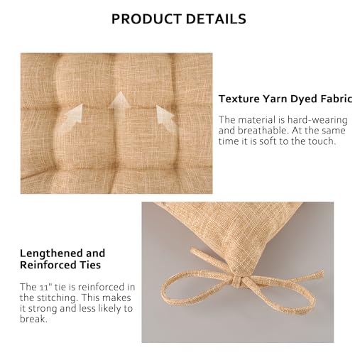 ELFJOY 4 Pack Chair Cushions for Dining Chairs Chair Pads Cushion for Kitchen Office Tufted Textured Square Seat Cushion with Ties (16" Khaki) - color: Khaki
