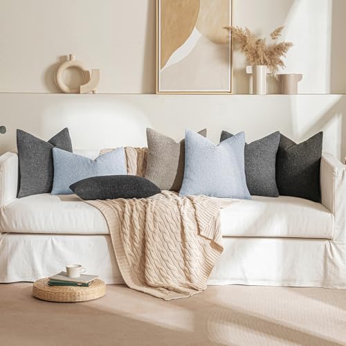 MIULEE 18x18 Inch Decorative Pillow Covers for Couch Bed Set of 2 Textured Boucle Neutral Throw Pillow Covers Light Blue Accent Solid Pillowcases Sofa Living Room Home Decor - color: Sky, size: 18" x 18" (Pack of 2)