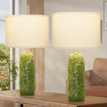 EUO 25” Green Lamps Set of 2 with Leaves Design for Living Room, Bedroom, Retro Ceramic Table Lamps for Nightstand Set of 2 - color: Green-L