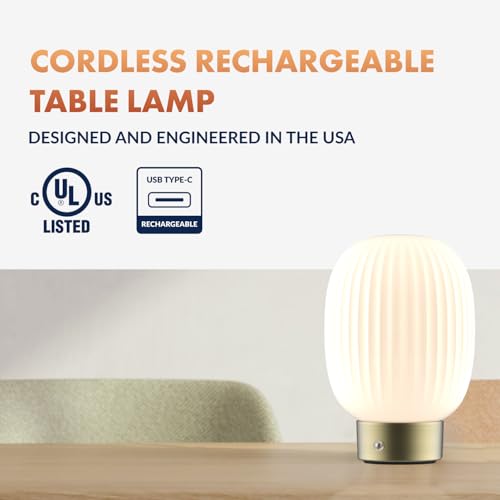 ‎Newhouse Lighting Altura, Brass 2700K Dimmable Cordless USB-C Rechargeable Glass Table Lamp NHTL-AL-BRS, Cordless Desk Lamp for Living Room, Bedroom, Coffee Table, and Other Cozy Home Decor - style: Altura Table Lamp