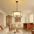 Shrine Lighting Drum Chandeliers, Modern Style, Perfect Pendant Light Fixture for Dining Room, Living Room, D20'' x H9'', Adjustable Chains 59'', E12*4 Sockets, White Lampshade & Black Finish Frame - color: Black D19.7''