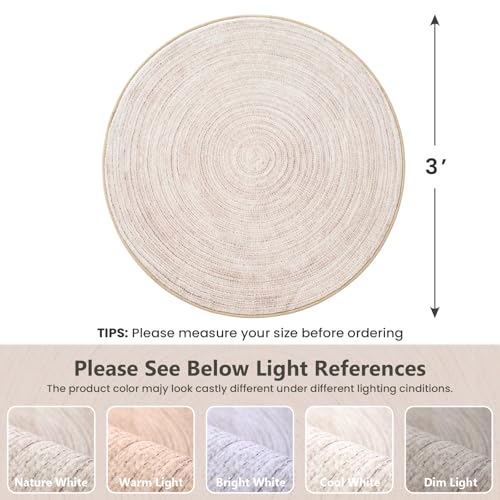 Asrug Imitation Jute Low Pile Round Rug Area Rug Washable Non-Slip Circle Rug Soft Plush Touch Circle Rugs Round for Kitchen Bathroom Living Bedroom Nursery, Carpet 3ft /36 inch/91 cm Khaki - color: Khaki, size: 3ft