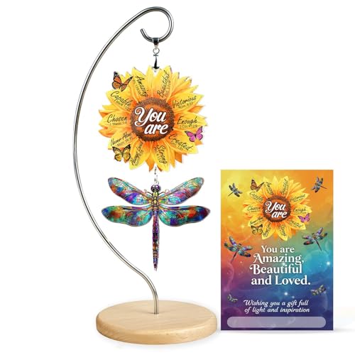 Christian Gifts for Women - Religious Desk Decor - Dragonflies Decor Suncatcher Effect - Sunflower Gift - Dragonfly Ornaments - Faith-Based Gift Idea for Mom, Friends, Sister, Female Coworker - color: 02 - Sunflower Dragonfly