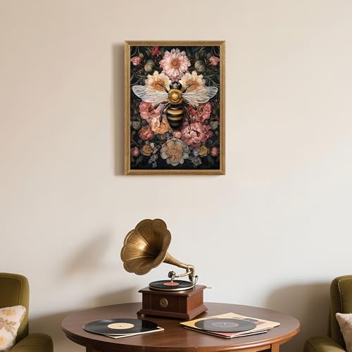ICHZUMW Dark Cottagecore Room Decor, William Morris Bee Floral Print, Boho Witchy Mystical Home Decor, Goblincore Botanical Wall Art, Dark Academia Canvas for Bathroom Bedroom, 16x24in - color: Bee, size: 24"L x 16"W