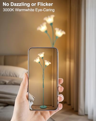 Flower Floor Lamp for Living Room, Modern Tree Floor Lamp with Adjustable Heads, 3 Light 3000K Soft Warmwhite Mid Century Standing Tall Lamp with 5Lbs Heavy Base for Bedroom Kids Room-Green - color: 3 Flower-Green Tree