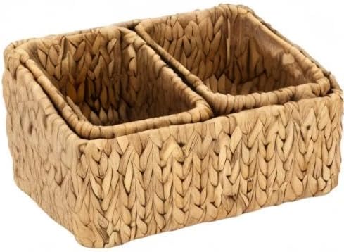 HOMESTEAD Water Hyacinth Storage Baskets, Rectangular Wicker Baskets for Bedroom, Living Room, Bathroom, Shelves - Set of 3