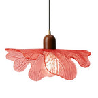 Modern Flower Pendant Light Fixture 13" Glass Hanging Light Wooden Chandelier Red Adjustable Pendant Lighting for Bedroom Dining Room Entryway - color: Red, 1 Light