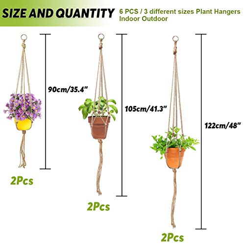 Keadic 6Pcs Macrame Plant Hanger, 3 Sizes Indoor Hanging Plant Holder Hanging Plant Holder Plant Hangers Hanging Planters for Indoor Plants for Home Patio Garden