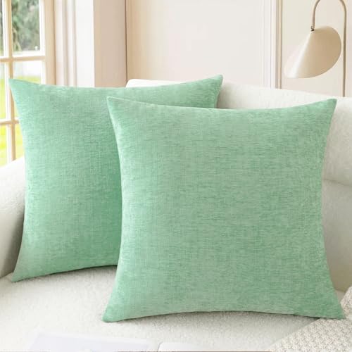 CaliTime Throw Pillow Covers Decorative 16 X 16 Inches Pack of 2 Cozy Chenille Cushion Cases for Couch Sofa Bed Living Room Home Grey Green - color: Grey Green, size: 16" x 16" (Pack of 2)