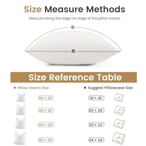 BHZ Euro Throw Pillow Inserts, 22x22 Down Feather Alternative Pillow Inserts Set of 2, Decorative Soft Large Square White Throw Pillows Insert for Couch Bed Dorm Sofa with Breathable Cover - color: White, size: 22x22 inch (Pack of 2)