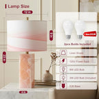 Scenekoy 23" Alabaster Table Lamp Set of 2 with Night Light for Bedroom Living Room, Rotary Switch, Pink Modern Table Lamp with Linen Shade, Nightstand Lamps for Room Bedside Office (Bulb Included) - color: Pink