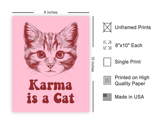 Poster Master Karma Is A Cat Poster - Retro Cat Print - Preppy & Trendy Art - Modern Design - Humorous Print - Minimal Design - Funny Quotes Decor - Dorm or Living Room Decor - 8x10 UNFRAMED - color: Style-07, size: 8"L x 10"W