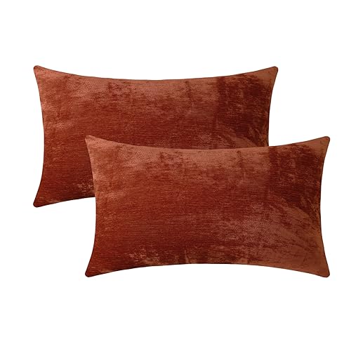 Jeneoo Terracotta Decorative Throw Pillow Covers Soft Chenille Comfy Solid Rust Couch Cushion Case Decor (Set of 2, 12 x 20 Inches) - color: Terracotta, size: 20" x 12" (Pack of 2)