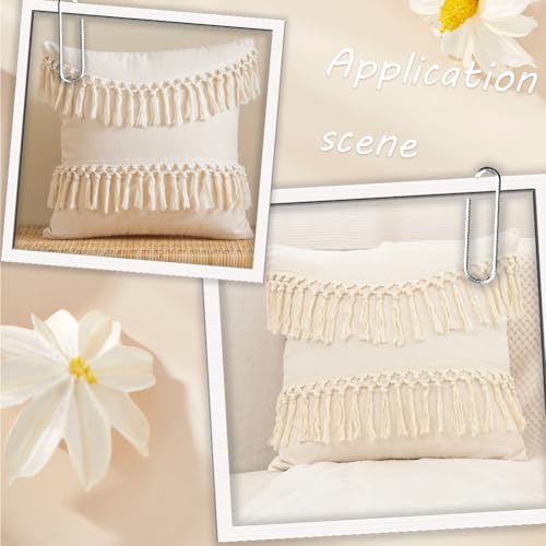 Boho Decorative Throw Pillow Cover 18x18 Inch Cozy Bohemian Macrame Cushion Cover Square White Cotton Pillow Case with Tassels for Couch Sofa Bed Bench Car Farmhouse Home Decor