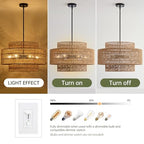 24" Boho Large Rattan Chandelier Light Fixture, 6-Light Large Black Pendant Light Fixture Farmhouse Rustic Chandeliers for Kitchen Bedroom, Dining Room, Living Room, Hallway, Foyer - color: Brown+Black Hardware, size: 24" 6-Light