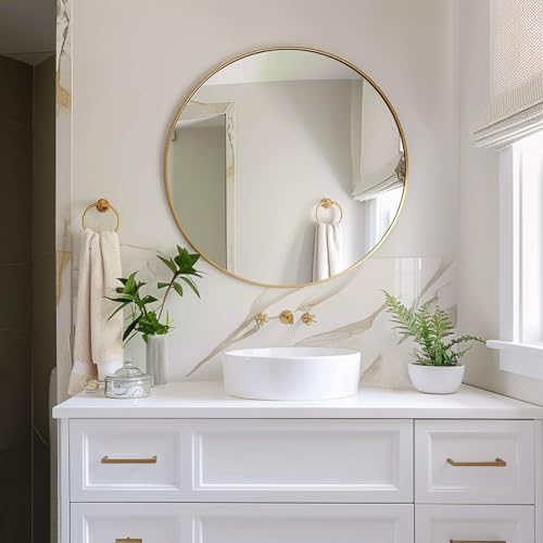 Sunniry Gold Circle Mirror, Round Mirror 20 inch, Gold Mirror Metal Frame, Round Wall Mirrors for Bathroom, Bedroom, Living Room, Entryway. - color: Gold, size: 20"L x 20"W