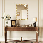 Kelly Miller 22x32 Inch Gold Scalloped Mirror, Large Rectangular Wavy Edge Bathroom Vanity Wall Mirror Decorative for Bedroom Living Room Entryway Fireplace Mantle - size: 32"L x 22"W