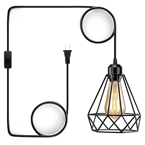 Plug in Pendant Light, Industrial Hanging Light with Plug in Cord, Black 15FT On/Off Switch Farmhouse Pendant Light, Hanging Lamps for Dining Room - color: Black
