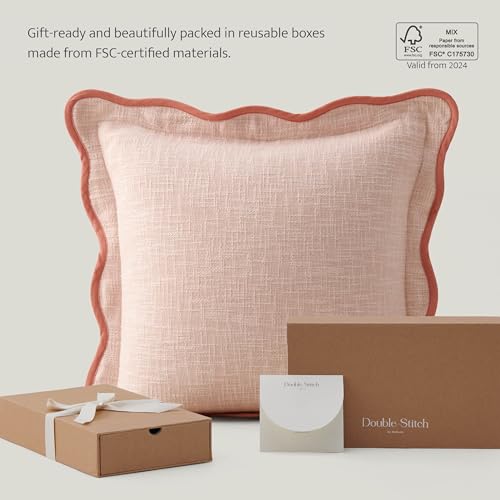 Double Stitch Scalloped Throw Pillow Covers - 100% Cotton Decorative Boho Pillow Covers 20 x 20, Made in India, Square Cushion Case, Modern Home Decor for Couch Sofa Living Room, Shell Pink - color: Shell Pink, size: 20" x 20" (Pack of 1)