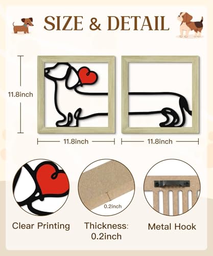 Putuo Decor Dog Boho Wall Decor, Set of 2 Minimalist Line Art Red Heart Wall Hanging, Dog Lover Gift for Living Room Bedroom Nursery Entryway - color: Minimalist Line Dog