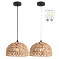 2 Pack Hemp Rope Woven Pendant Light Woven Light Fixture Boho Chandelier Light Fixture Wicker Pendant Lights Rattan Dome Wicker Chandelier for Dining Room Kitchen Island (Bulb Incl. - color: 12.2" Natural 2-Pack