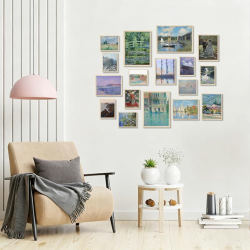 KBKBART 17pcs Claude Monet Eclectic Home Decor Aesthetic - Eclectic Art Prints Wall Decor, Canvas Impressionist Posters, Water Lilies Gallery Wall Art Set, Unique Famous Artist Paintings Pictures (Unframed) - color: Monet Waterlily Art