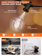 Kawaya Outdoor Solar String Lights, IP65 Waterproof Shatterproof Edison Hanging Lights with USB-Charging LED Solar Patio Light for Yard Fence Porch Camping Party and Garden Decor - size: 50FT-New